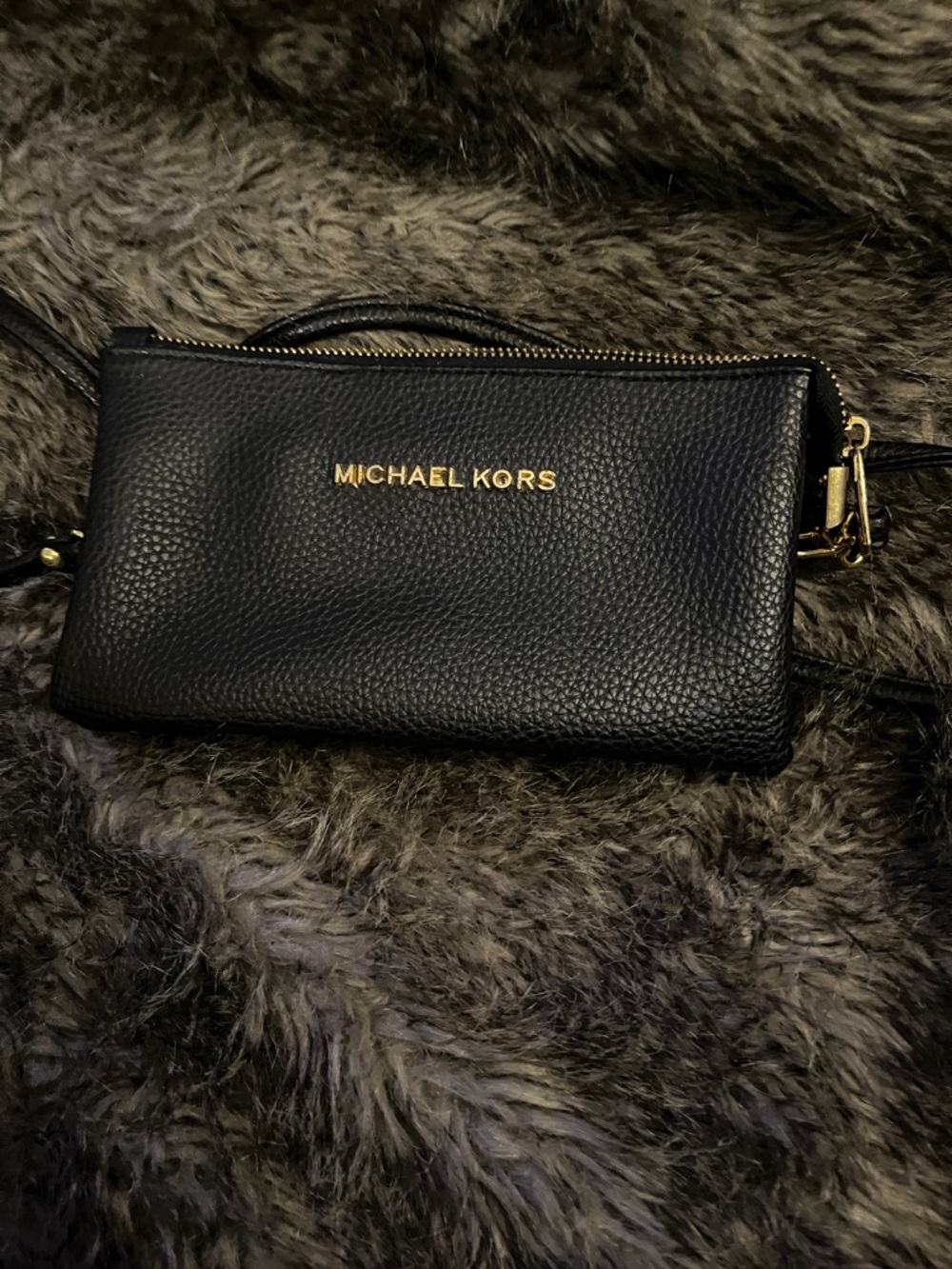 Michael Kors Black Pebbled Leather Wristlet with Gold Logo